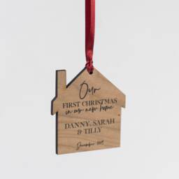 New Home Personalised Hanging Decoration - Cherry Wood Christmas Bauble - The Gifting Knot UK Made - thumbnail 3