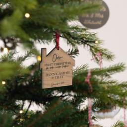 New Home Personalised Hanging Decoration - Cherry Wood Christmas Bauble - The Gifting Knot UK Made - thumbnail 2