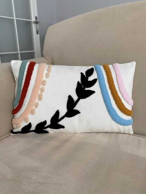 Abstract Punch Embroidered Pillow Cover Handmade Tufted Linen Throw - image 1