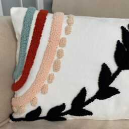 Abstract Punch Embroidered Pillow Cover Handmade Tufted Linen Throw - thumbnail 3