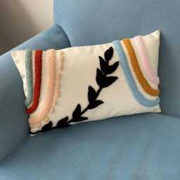 Abstract Punch Embroidered Pillow Cover Handmade Tufted Linen Throw - thumbnail 2