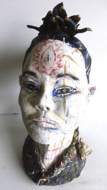 Ceramic Sculpture Handmade Figurative Art Bhudda Black & White - image 1