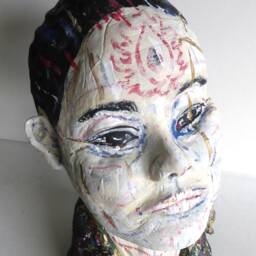 Ceramic Sculpture Handmade Figurative Art Bhudda Black & White - thumbnail 2