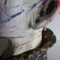 Ceramic Sculpture Handmade Figurative Art Bhudda Black & White - thumbnail 3
