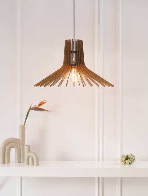 Handmade Oak Wood Chandelier Mid-Century Modern Pendant Lamp - image 1