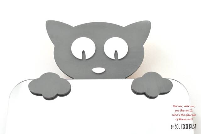 Safety Mirror Kitten Gray With Led Light - Wall Decor Nursery Kid Wooden - image 1