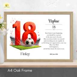 18Th Birthday Print For Nephew Personalised Red Football Team Wall Art Gift - A4/A3