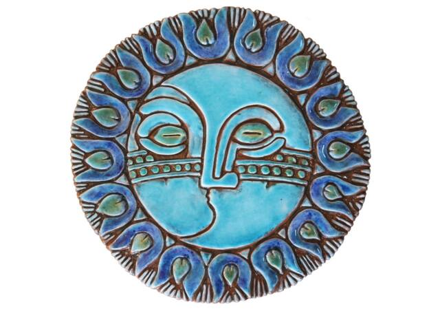Turquoise Ceramic Sun & Moon Wall Art - Garden Decor - 30cm - image 1
