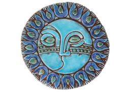 Turquoise Ceramic Sun & Moon Wall Art - Garden Decor - 30cm