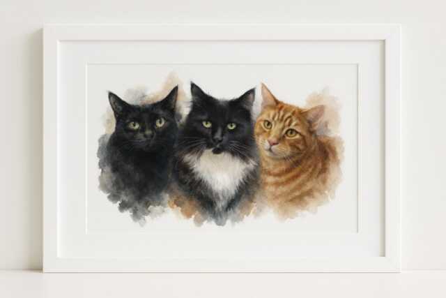 Custom Watercolour Cat Portrait - Personalised Pet Painting From Photo Memorial Gift A4 Art Print Illustration - image 1