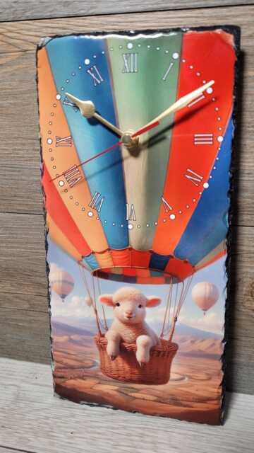 Sheep/Lamb in A Hot Air Balloon Slate Quartz Wall Clock. 16cm X 29cm - image 1