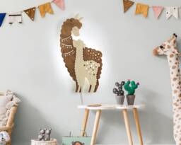 Wall Lamp Wooden Alpaca. Cute Night Light For Kids. Hanging Animal Sconce - thumbnail 1