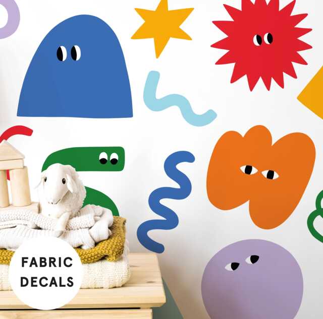 Colorful Doodle Fabric Wall Stickers Removable Kids Room Decor - image 1