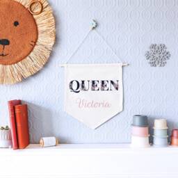 Customizable Nursery Name Pennant - Personalized Baby Shower Gift Boy/Girl Flag Room Decor Wall Hanging - thumbnail 1