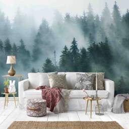 3D Fir Forest Wallpaper, Misty Landscape Wall Mural, Peel & Stick - thumbnail 2