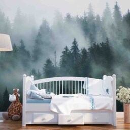 3D Fir Forest Wallpaper, Misty Landscape Wall Mural, Peel & Stick - thumbnail 3