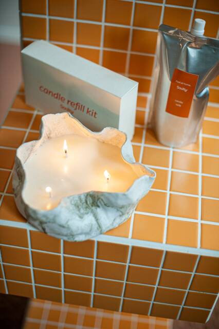 Handmade Ceramic Candle - White Unique Home Decor Design Soy Wax Curvy Ceramics Wedding Gift Vessel - image 1