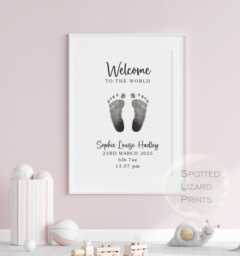 Personalised Baby Footprint Kit - Newborn Handprint Keepsake Print Birth Details Gift Shower Nursery Wall Art A4 - thumbnail 1