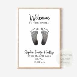 Personalised Baby Footprint Kit - Newborn Handprint Keepsake Print Birth Details Gift Shower Nursery Wall Art A4 - thumbnail 3