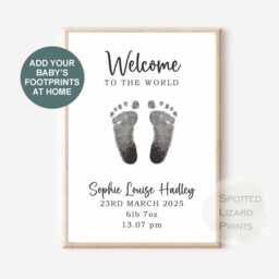 Personalised Baby Footprint Kit - Newborn Handprint Keepsake Print Birth Details Gift Shower Nursery Wall Art A4 - thumbnail 2