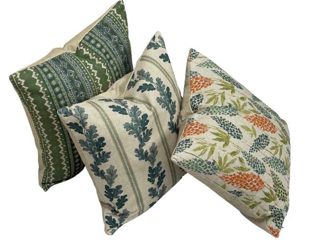 Botanical & Kilim Cushion Cover - Cotton-Linen Green/Terracotta Handmade UK Choose Pattern, Mix & Match - image 1