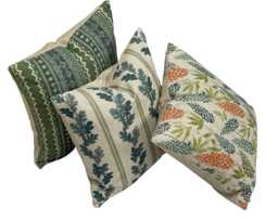 Botanical & Kilim Cushion Cover - Cotton-Linen Green/Terracotta Handmade UK Choose Pattern, Mix & Match - thumbnail 1