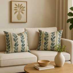 Botanical & Kilim Cushion Cover - Cotton-Linen Green/Terracotta Handmade UK Choose Pattern, Mix & Match - thumbnail 4