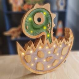 Handmade Dinosaur Night Light - Wooden Dino Lamp For Kids Room Nursery Decor Egg Hatching - thumbnail 2