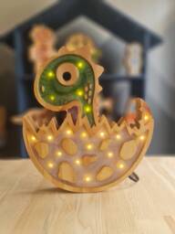 Handmade Dinosaur Night Light - Wooden Dino Lamp For Kids Room Nursery Decor Egg Hatching