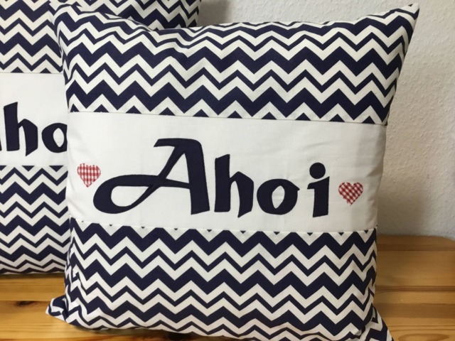 Maritime Pillow Case, Farmhouse Pillow, Country Style Throw Blue/White Ahoy 50x50cm - image 1