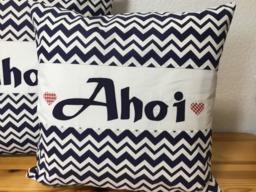 Maritime Pillow Case, Farmhouse Pillow, Country Style Throw Blue/White Ahoy 50x50cm - thumbnail 1