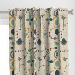 Mid Century Modern Curtain Panel - Retro Geometric Nursery Rocket Custom Birdland in Green By Virginiao - thumbnail 1