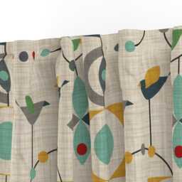 Mid Century Modern Curtain Panel - Retro Geometric Nursery Rocket Custom Birdland in Green By Virginiao - thumbnail 3