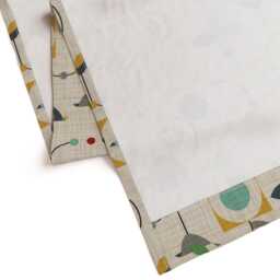 Mid Century Modern Curtain Panel - Retro Geometric Nursery Rocket Custom Birdland in Green By Virginiao - thumbnail 4