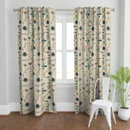 Mid Century Modern Curtain Panel - Retro Geometric Nursery Rocket Custom Birdland in Green By Virginiao - thumbnail 2