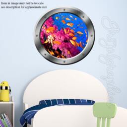 Coral Reef Porthole Wall Decal Submarine View Mural - Vwaq Po24