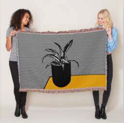 House Plant Cotton Throw Blanket, Wall Tapestry, Woven Blankets - thumbnail 1