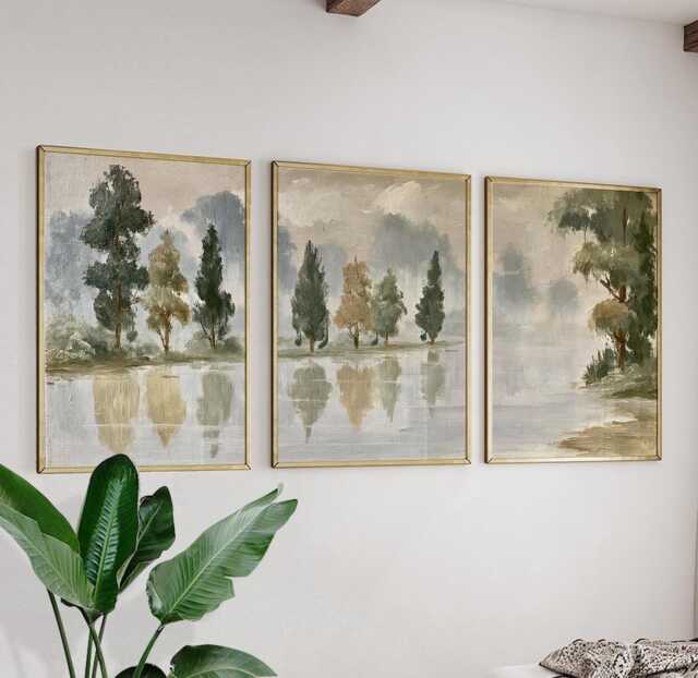 Forest Lake Trio, Neutral Woodland Wall Art Set - image 1