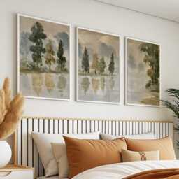 Forest Lake Trio, Neutral Woodland Wall Art Set - thumbnail 3