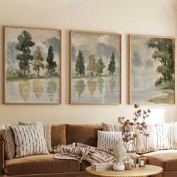 Forest Lake Trio, Neutral Woodland Wall Art Set - thumbnail 4
