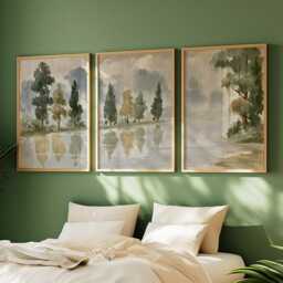 Forest Lake Trio, Neutral Woodland Wall Art Set - thumbnail 2