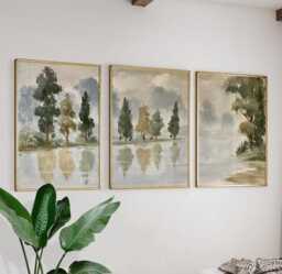 Forest Lake Trio, Neutral Woodland Wall Art Set - thumbnail 1