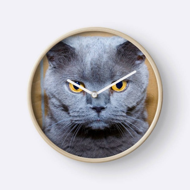 Grumpy British Blue Cat Wall Clock