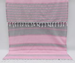 Turkish Towel, Peshtemal Towel, Cotton Towel, Beach Towel, Turkey Towel, Turkish Peshtemal, 40''x70'', Pink & Gray Towel, Bath Towel, B1-??izgili - thumbnail 1
