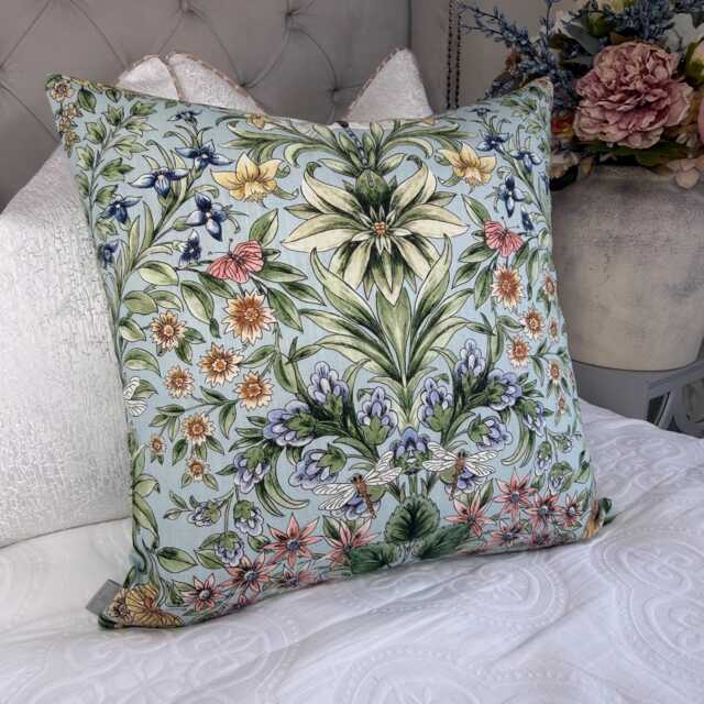 Mirabell Cushion Cover Seaglass Clarke & Fabric Botanical Dragonfly Pillow Case Arts - Crafts Style Handmade in UK - image 1