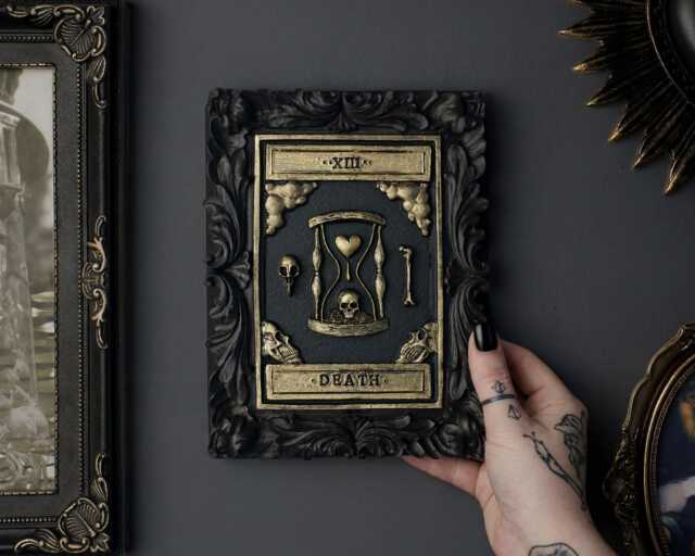 Handcrafted Death Tarot Card Wall Art - Black Gold Gothic Home Decor - image 1
