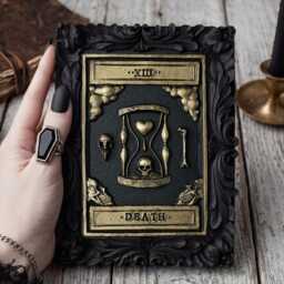 Handcrafted Death Tarot Card Wall Art - Black Gold Gothic Home Decor - thumbnail 2