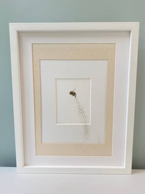 Hand Painted Bee Watercolor Painting With Gold Detail, Framed - image 1