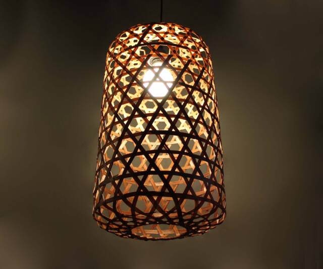 "Handwoven Bamboo Pendant Light Rustic Eco-Friendly Lampshade - W11.8"" X H20" - image 1