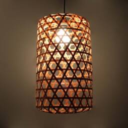 "Handwoven Bamboo Pendant Light Rustic Eco-Friendly Lampshade - W11.8"" X H20" - thumbnail 2